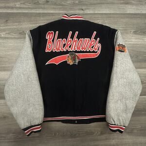 Vintage Chicago Blackhawks Bomber Jacket Mens XL Coat Wool Prince of Wales 80s